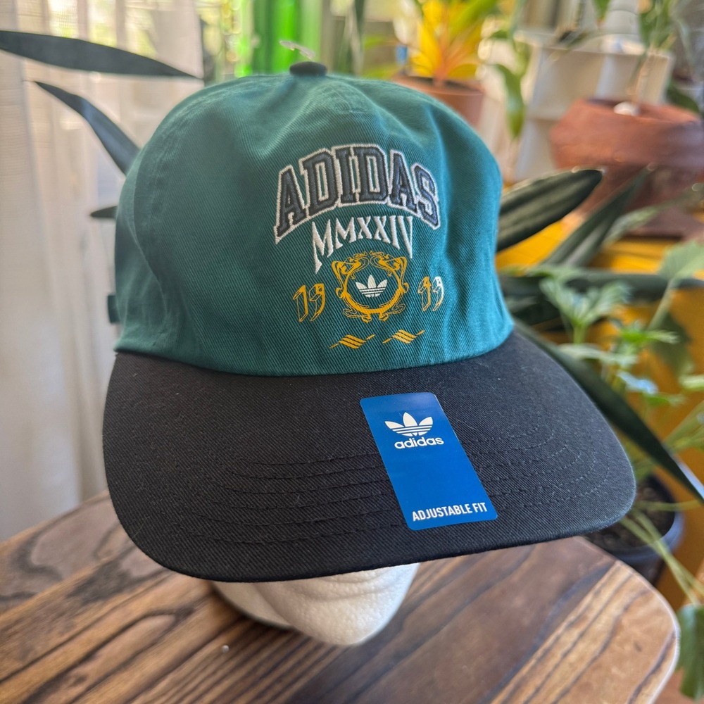 New Adidas Originals MMXXIV Crest Adjustable Strapback Hat Teal Green Black NEW